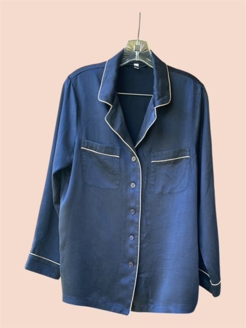 LILYSILK Pajama Long Sleeves Shirt Notch Collar Navy